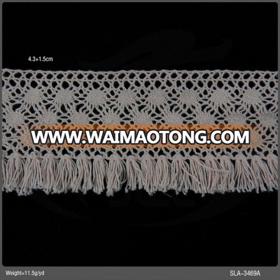 100% Cotton crochet lace tassel trim/Cotton guipure lace trim/ Ecru cotton lace trim